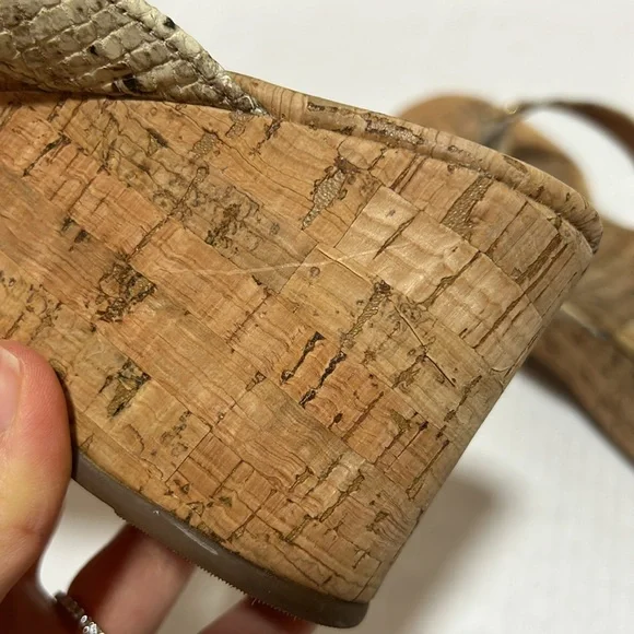 Tory Burch Suzy Sandals Snakeskin Cork Platform Wedge Leather - Size 7.5 - Picture 11 of 11